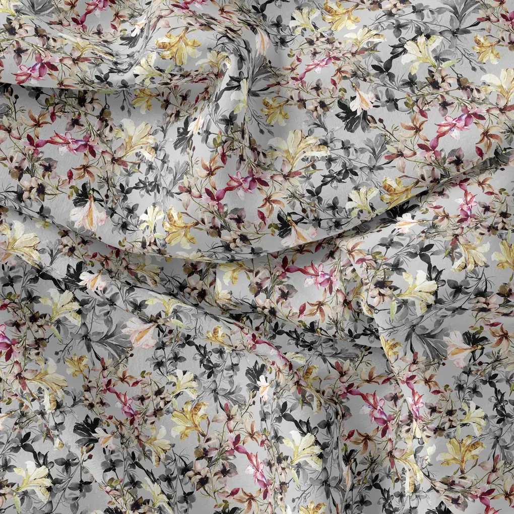 Calico Flower Yellow And Purple Floral Digital Printed Fabric - Image 4