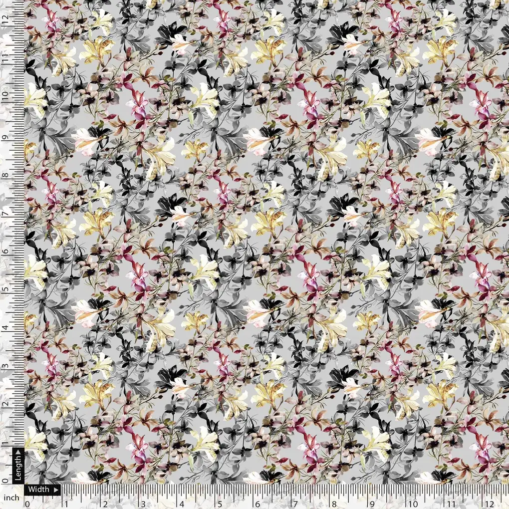 Calico Flower Yellow And Purple Floral Digital Printed Fabric - Image 5