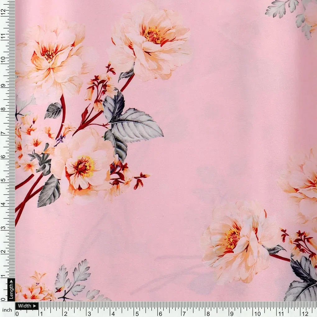 Camellia With Watusi Colour Digital Printed Fabric - Japan Satin - Image 4