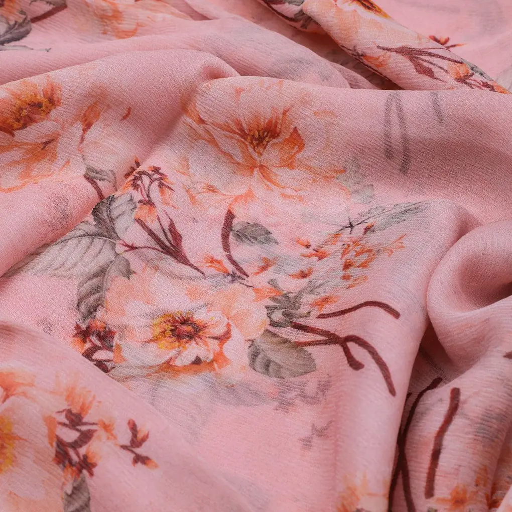Camellia With Watusi Colour Digital Printed Fabric - Pure Chiffon - Image 3