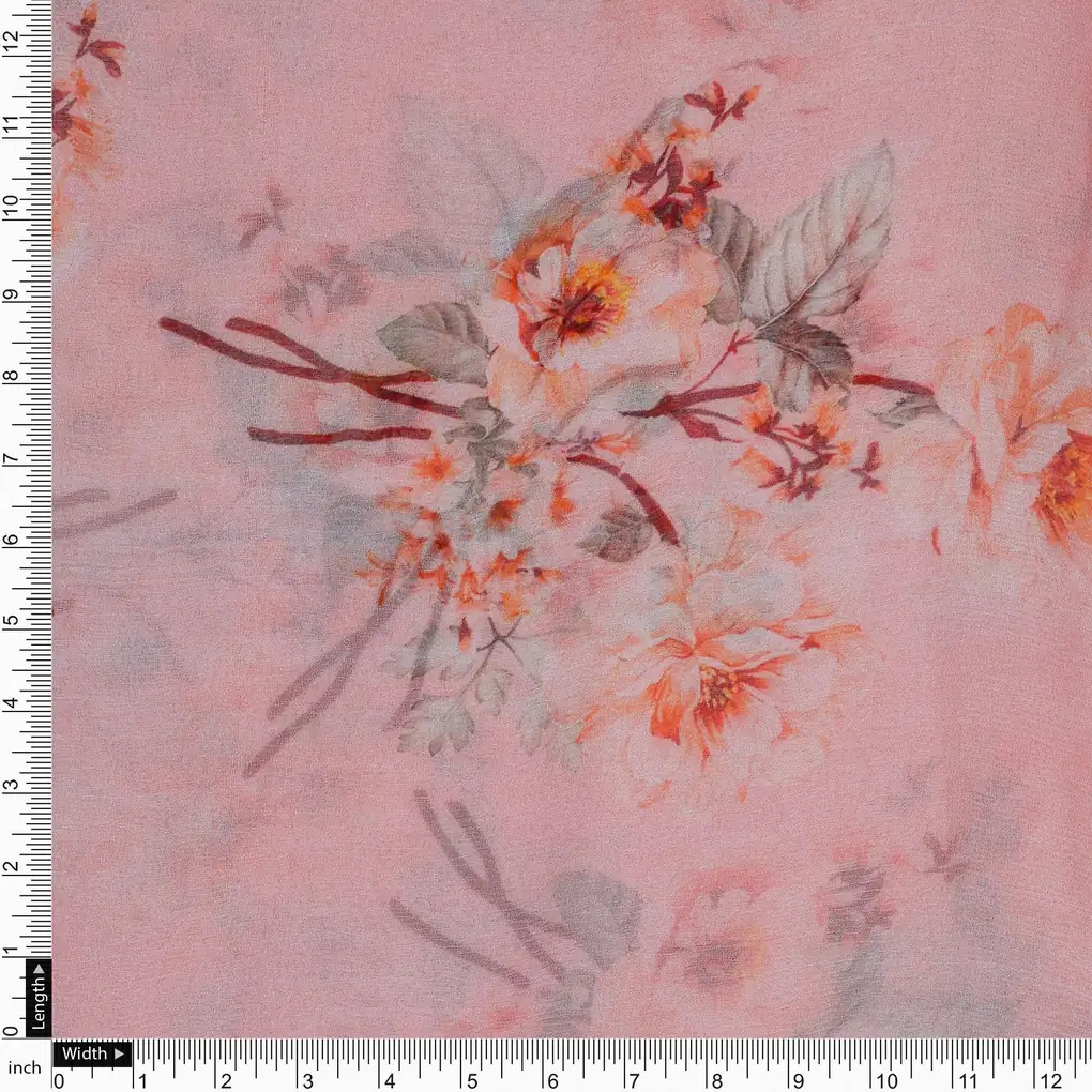 Camellia With Watusi Colour Digital Printed Fabric - Pure Chiffon - Image 4