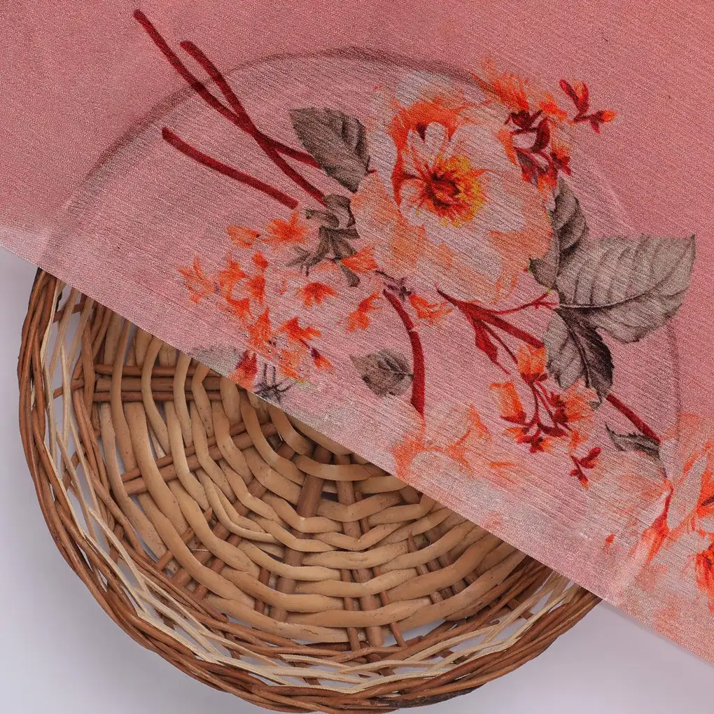 Camellia With Watusi Colour Digital Printed Fabric - Pure Chinon - Image 2