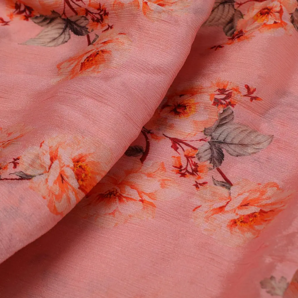 Camellia With Watusi Colour Digital Printed Fabric - Pure Chinon - Image 3