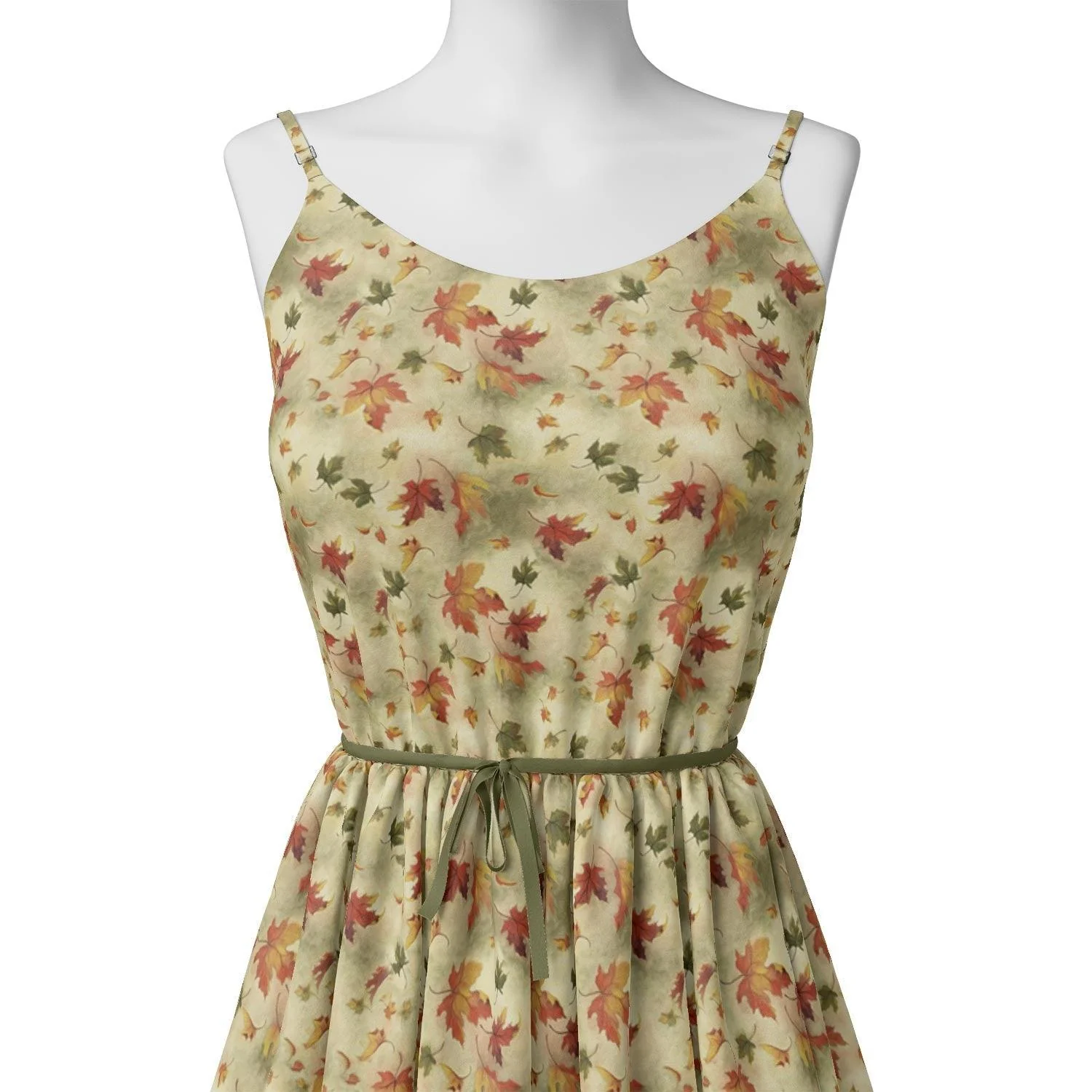 Canadian Maple Green With Orange Leaf Digital Printed Fabric - Image 2