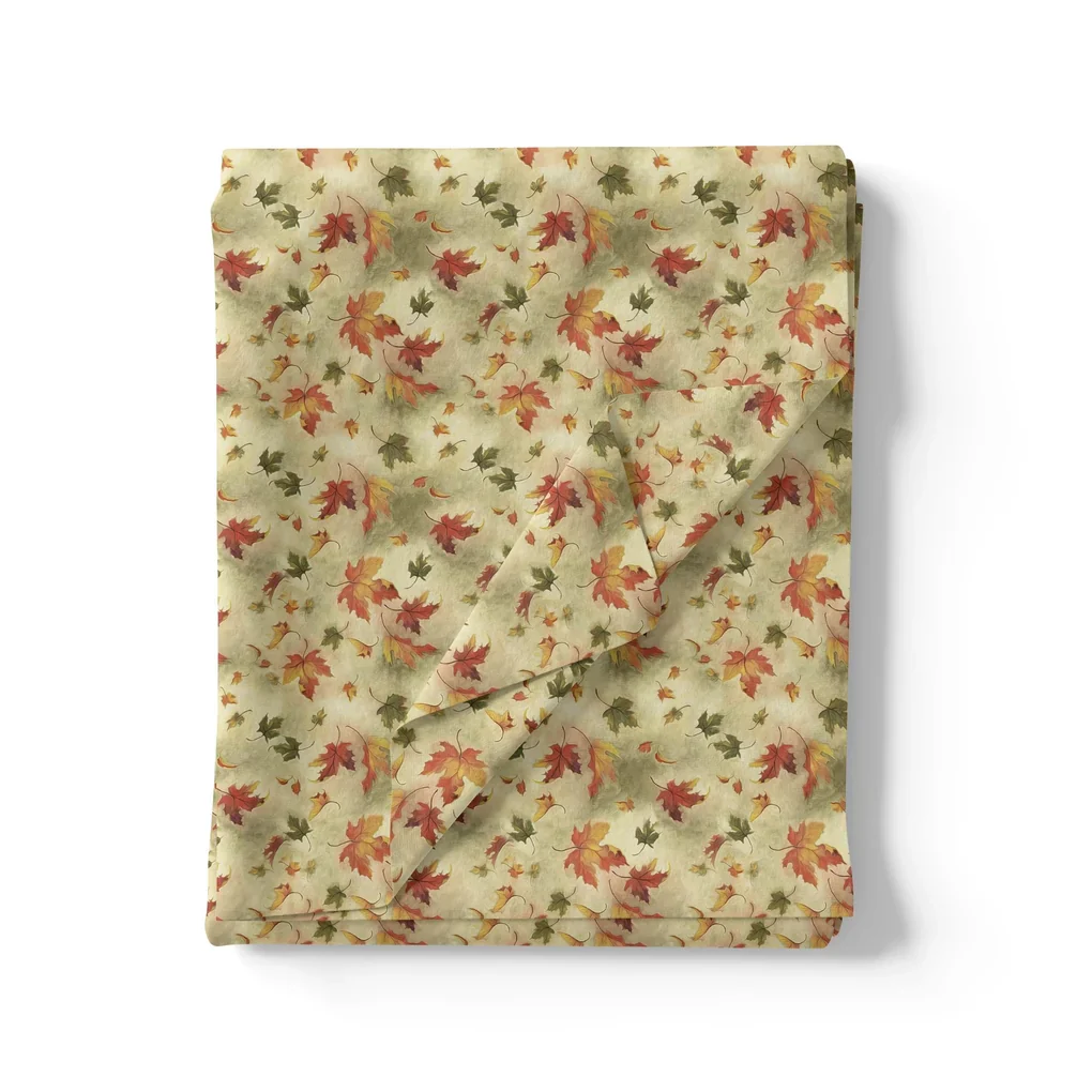 Canadian Maple Green With Orange Leaf Digital Printed Fabric - Image 3