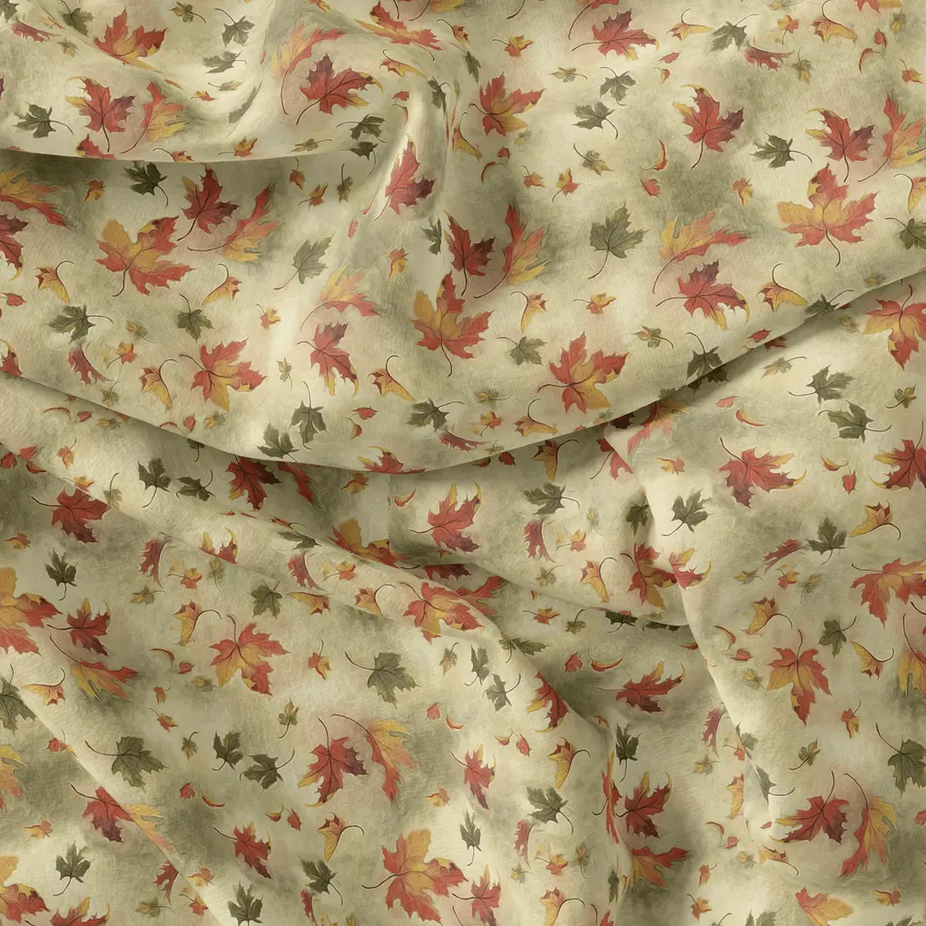Canadian Maple Green With Orange Leaf Digital Printed Fabric - Image 4