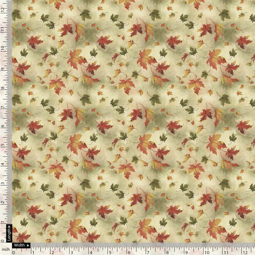 Canadian Maple Green With Orange Leaf Digital Printed Fabric - Image 5