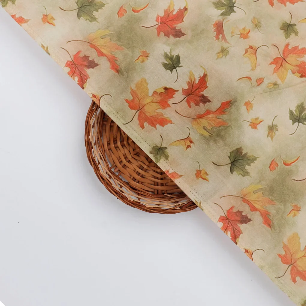 Canadian Maple Green With Orange Leaf Digital Printed Fabric - Pure Cotton - Image 3