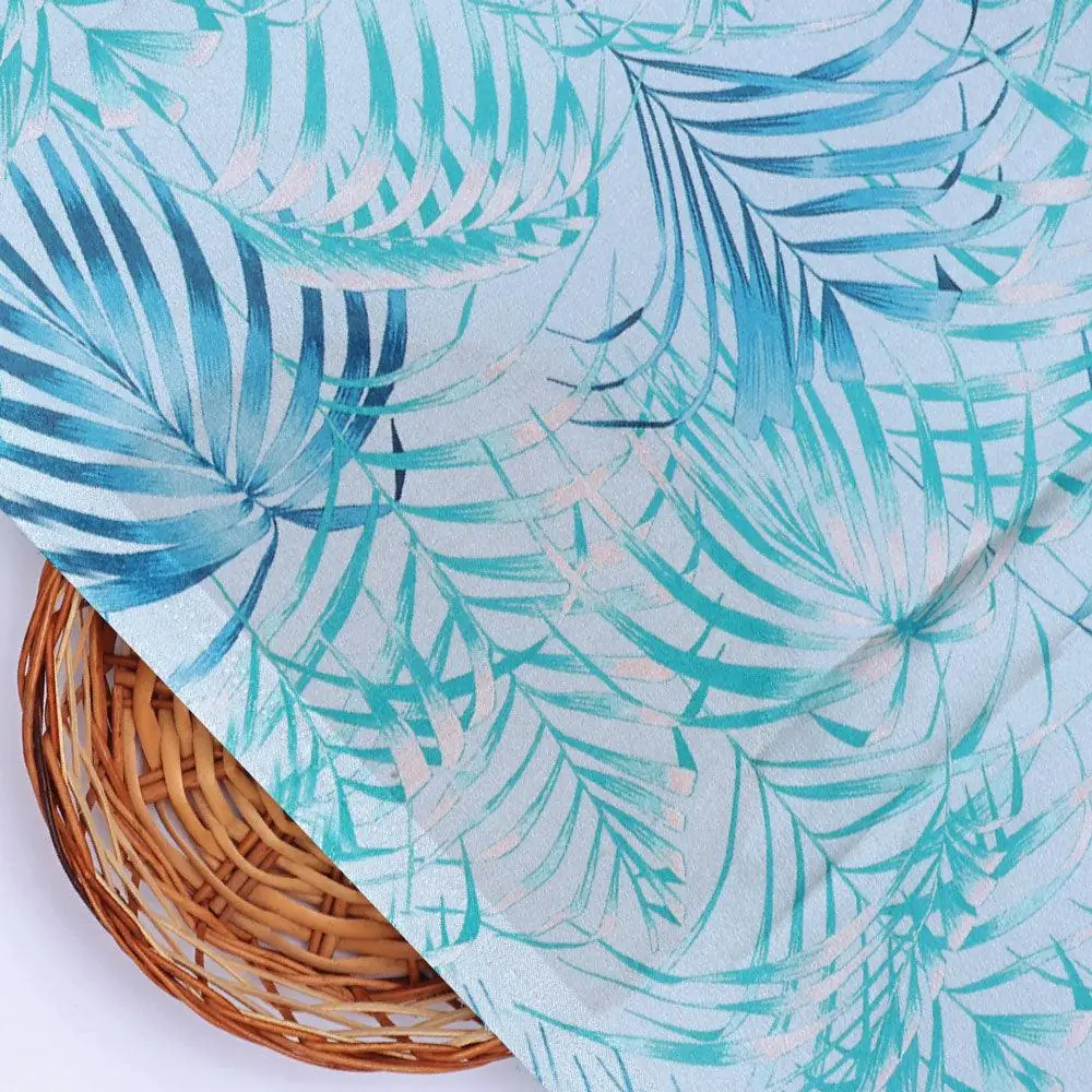 Cape Cod Blue Tropical Printed Silk Crepe Fabric Material - Image 2