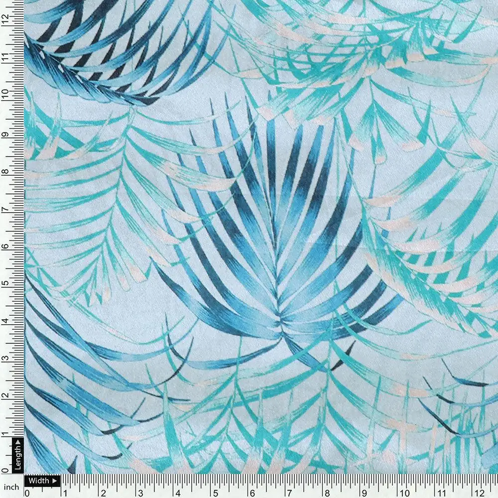 Cape Cod Blue Tropical Printed Silk Crepe Fabric Material - Image 4