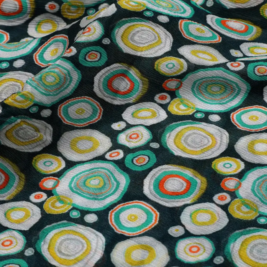 Casual Colourful Watercolour Rounded Digital Printed Fabric - Pure Chinon - Image 3