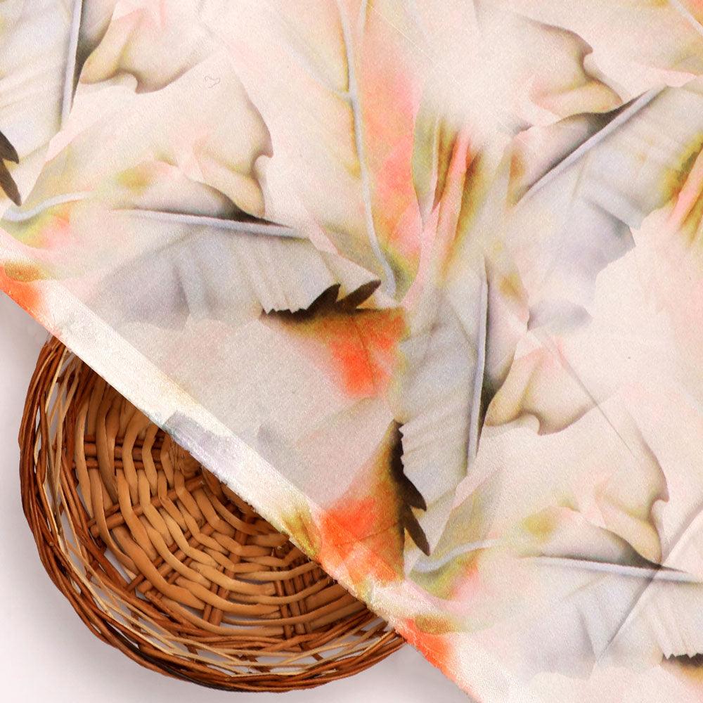 Celosia Orange Leaves Printed Silk Crepe Fabric Material - Image 2