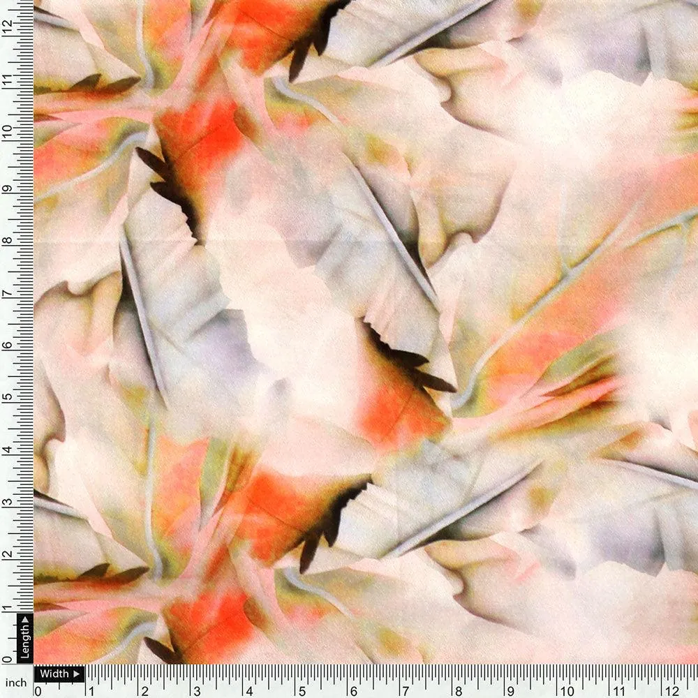 Celosia Orange Leaves Printed Silk Crepe Fabric Material - Image 4