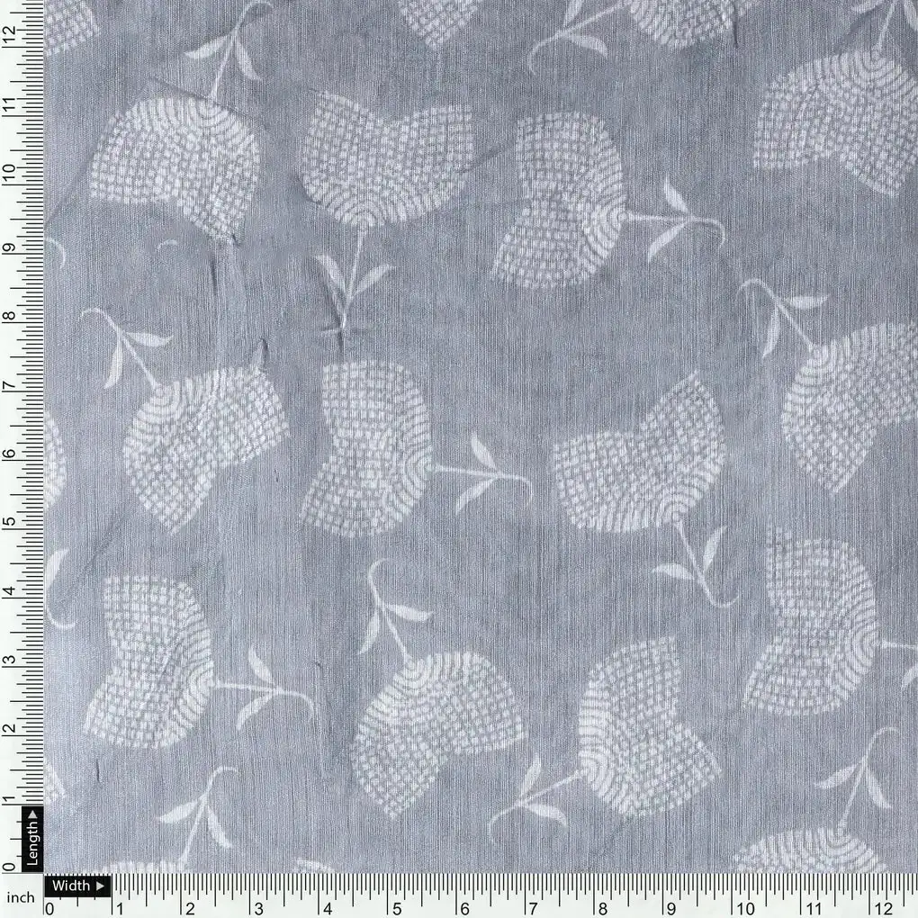 Chanderi Digital Printed Fabric in Gray with Decorative Pattern - Image 4
