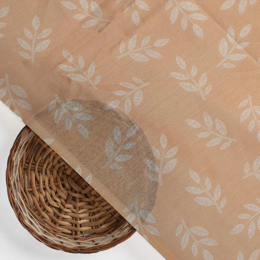 Chanderi Digital Printed Fabric - Orange Leaves - Image 2