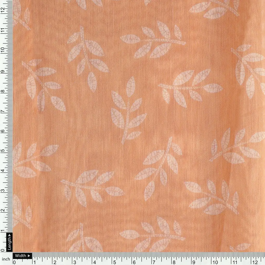 Chanderi Digital Printed Fabric - Orange Leaves - Image 4