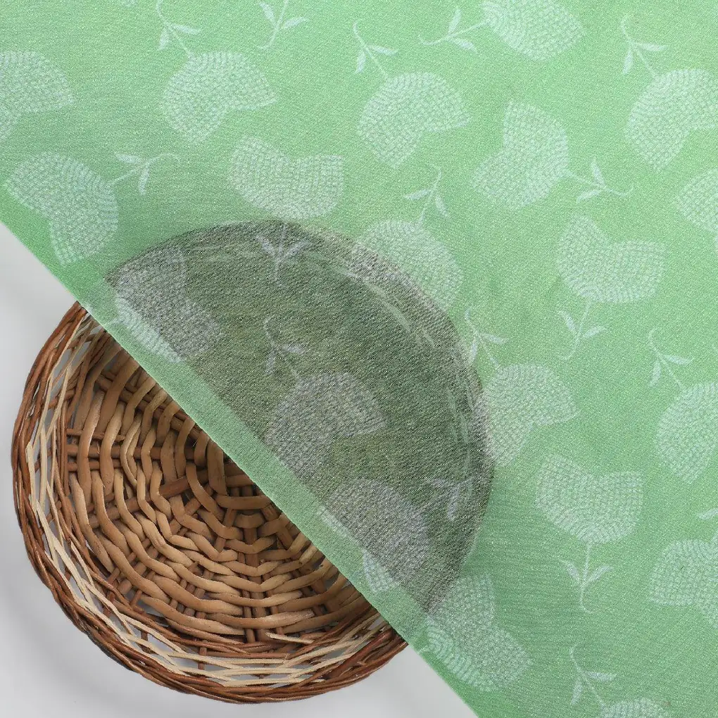 Chanderi Digital Printed Fabric with Decorative Butti Pattern in Green - Image 2