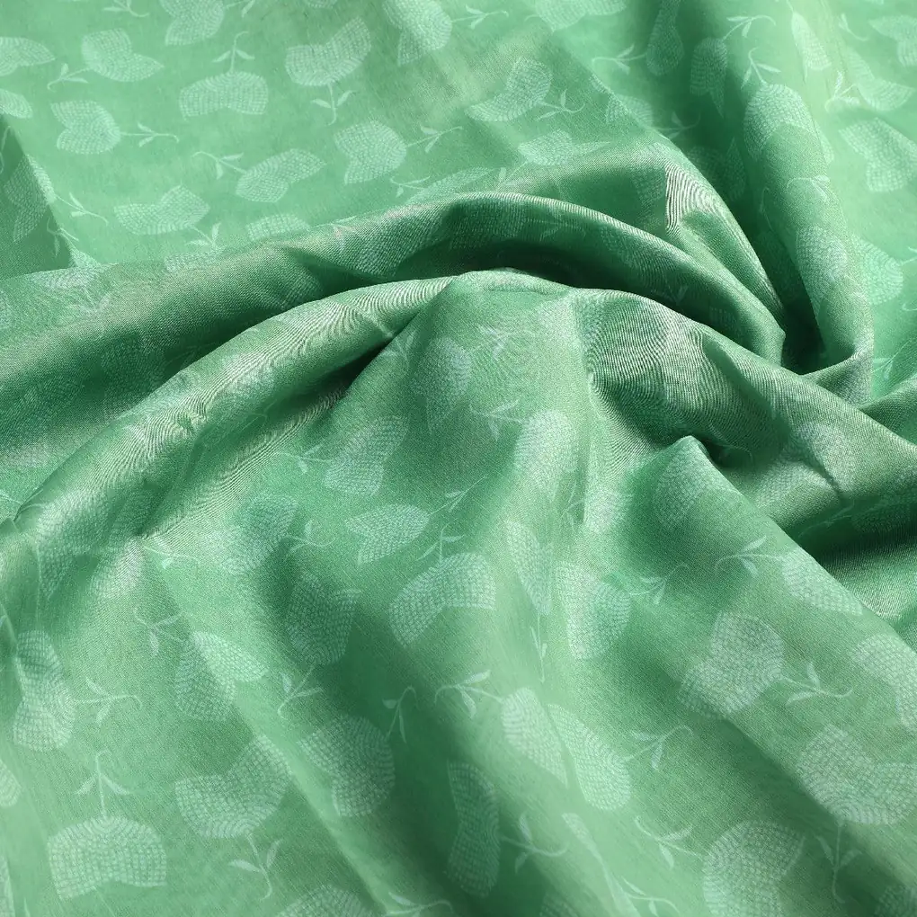 Chanderi Digital Printed Fabric with Decorative Butti Pattern in Green - Image 3