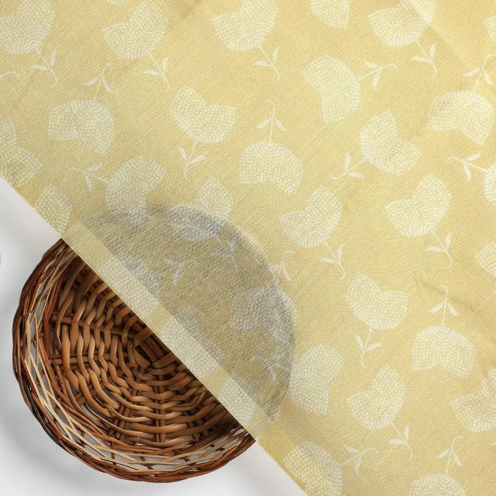 Chanderi Digital Printed Fabric with Decorative Prints - Yellow - Image 2