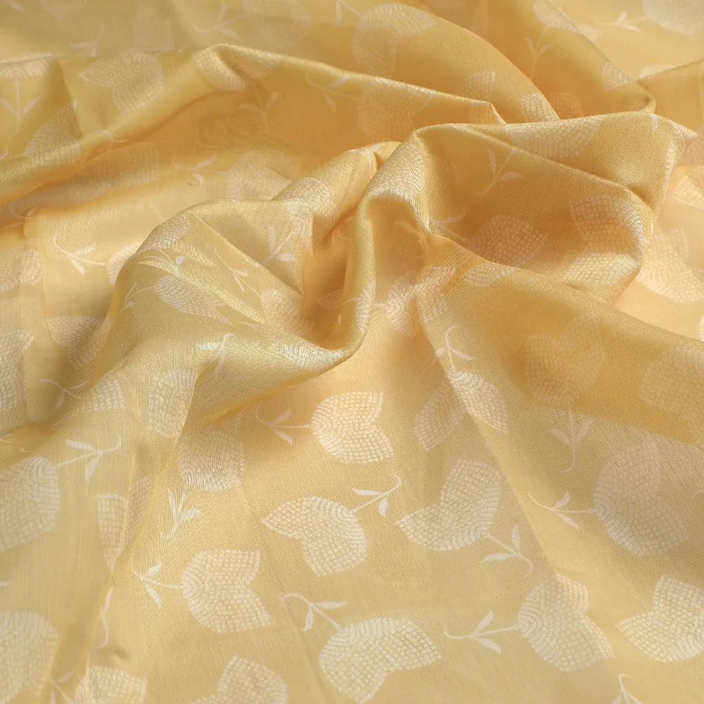 Chanderi Digital Printed Fabric with Decorative Prints - Yellow - Image 3