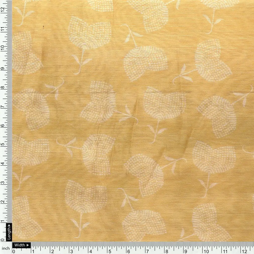 Chanderi Digital Printed Fabric with Decorative Prints - Yellow - Image 4