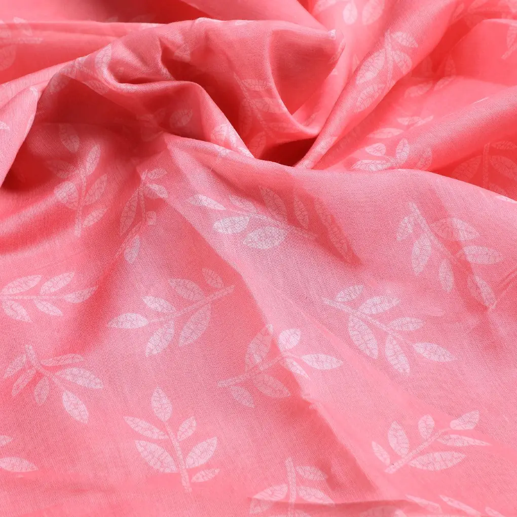 Chanderi Digital Printed Fabric with Pink Leaves Print - Image 3