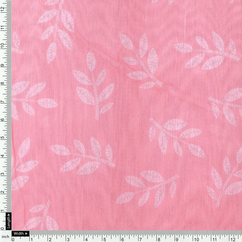 Chanderi Digital Printed Fabric with Pink Leaves Print - Image 4