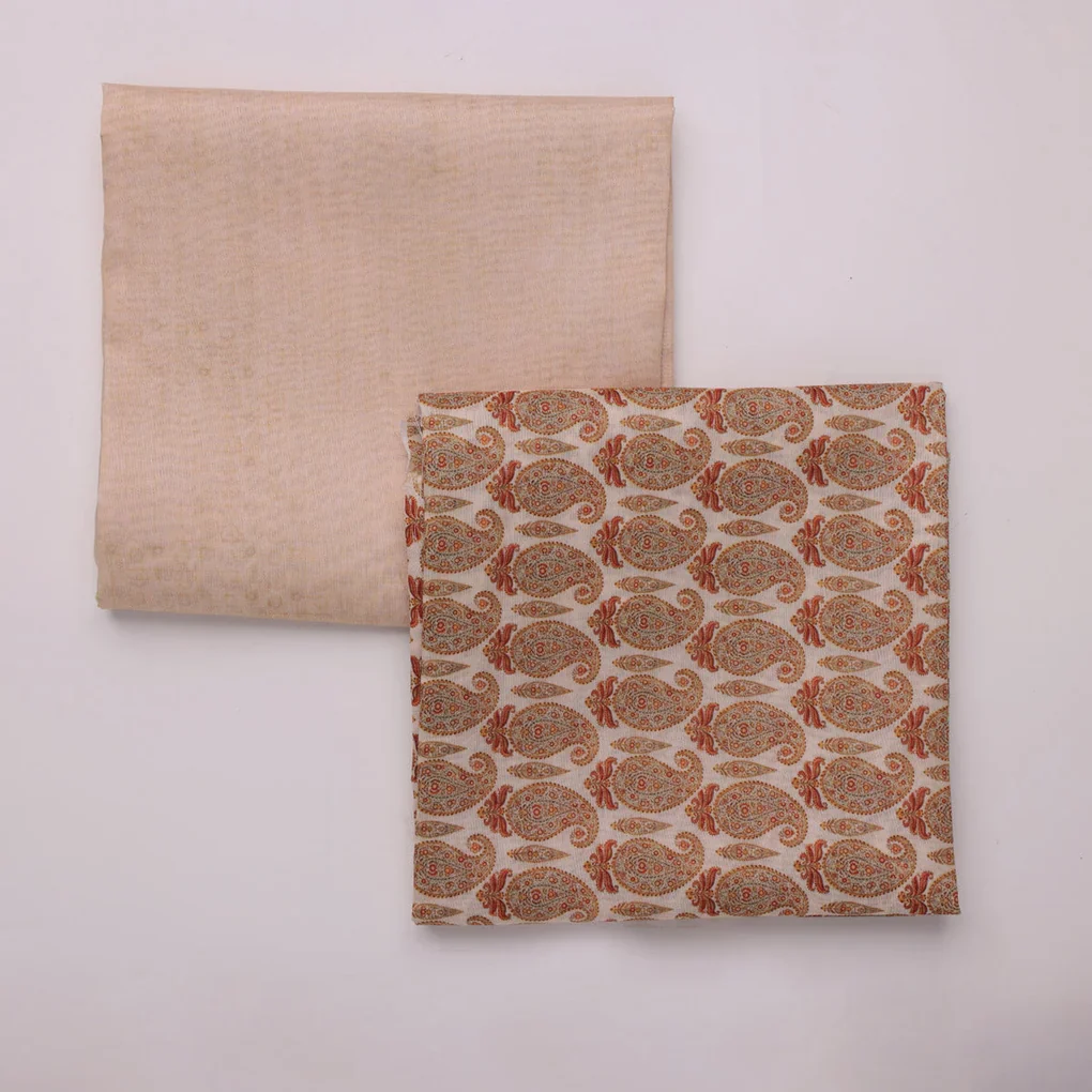 Chanderi Fabric Set 5 Meters Paisley Print Orange And Brown - Image 3