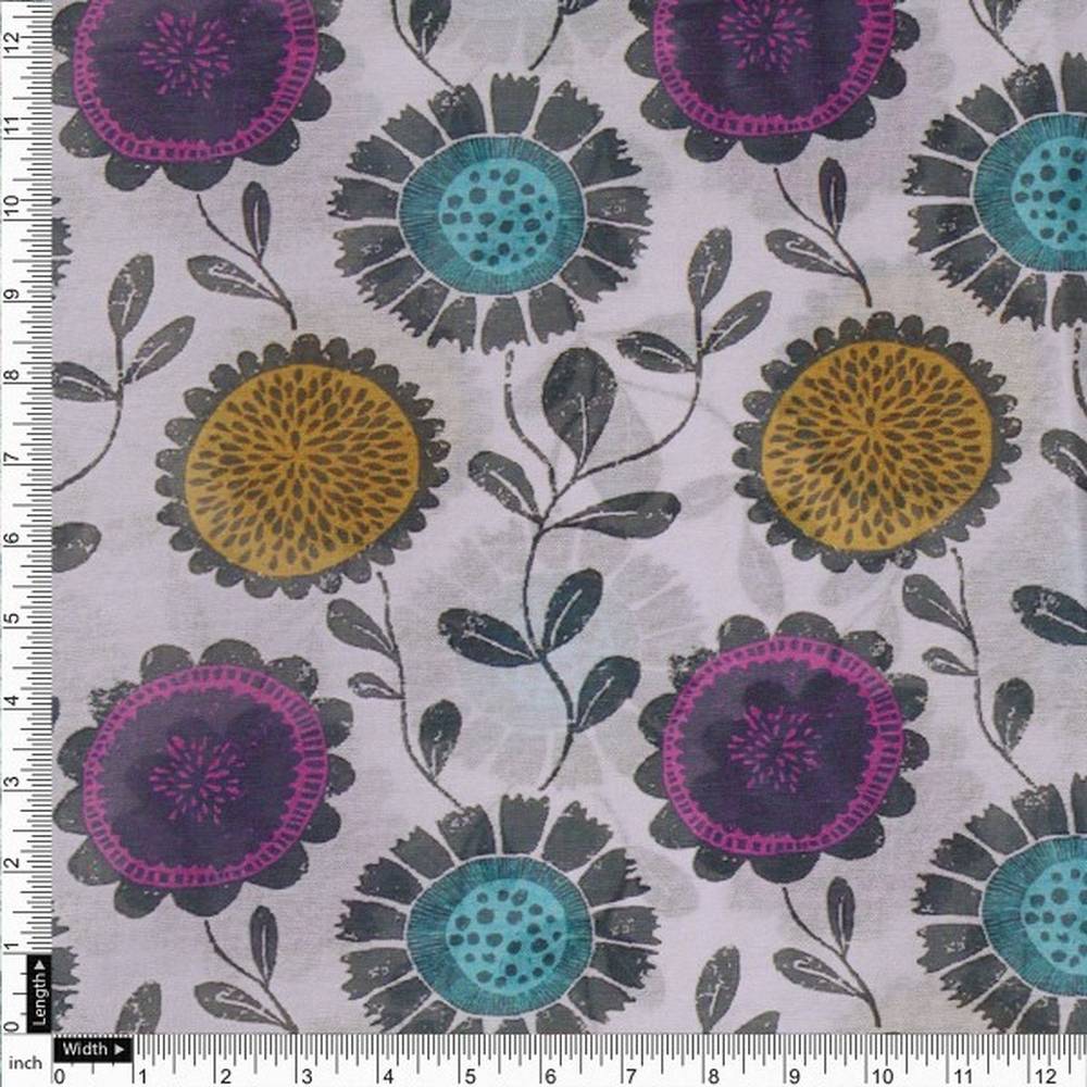 Chanderi Fabric with Colourful Stylised Floral Print - Image 4