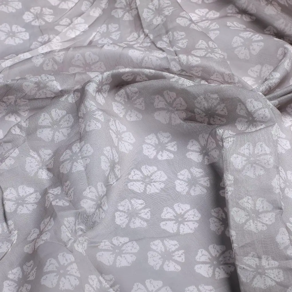 Chanderi Fabric with Gray Floral & Butti Design - Image 3
