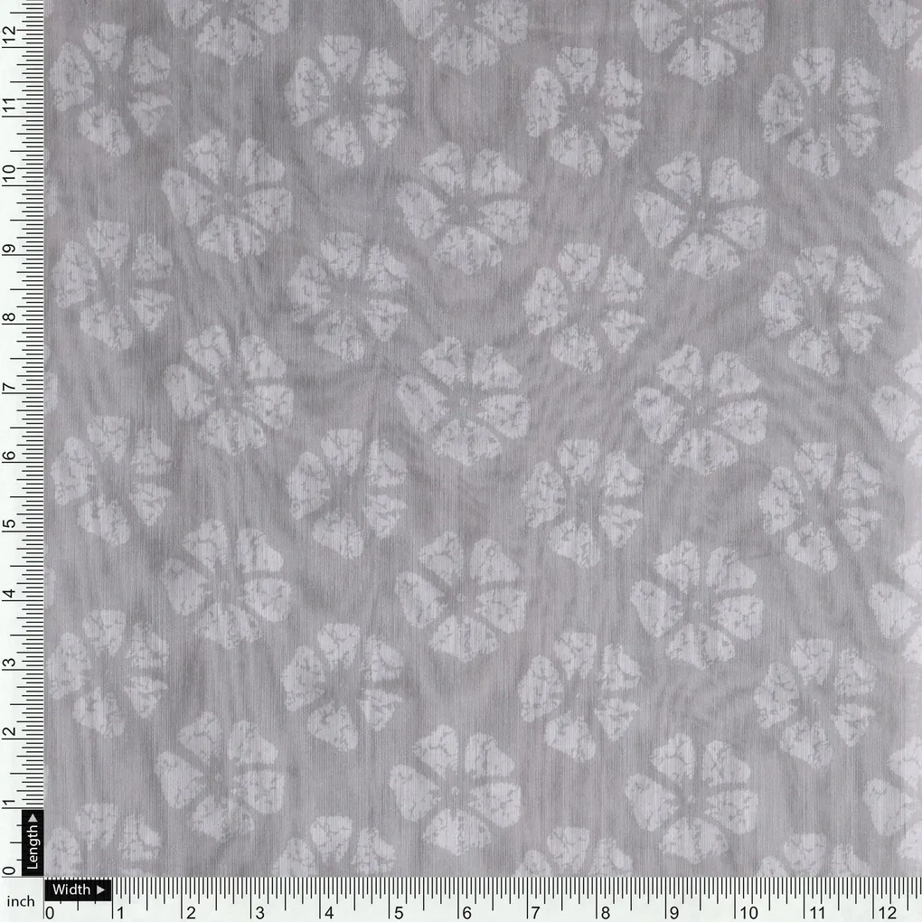 Chanderi Fabric with Gray Floral & Butti Design - Image 4