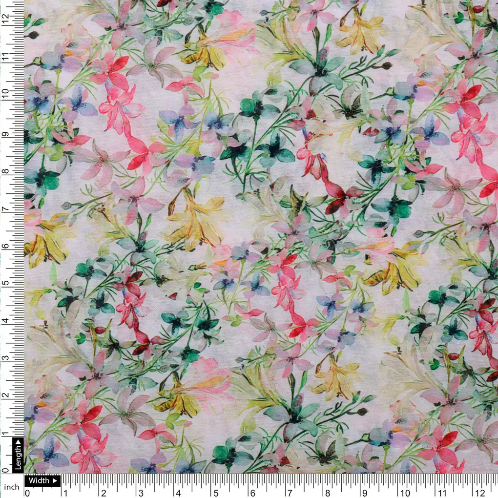 Chanderi Printed Fabric Set | 5 Meters | Multicolor Floral & Leaves - Image 5