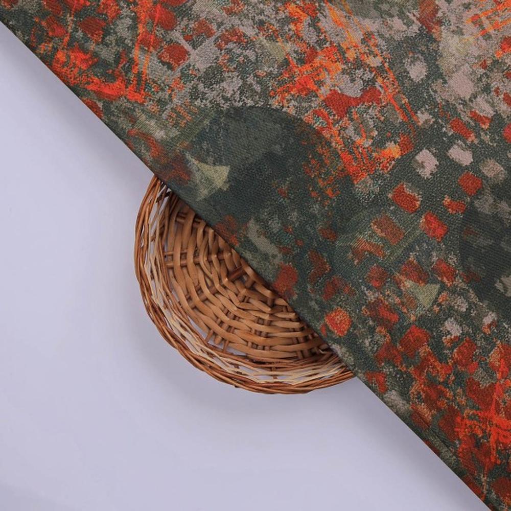 Charcoal & Rust Abstract Grunge Printed Rayon Fabric - Image 2