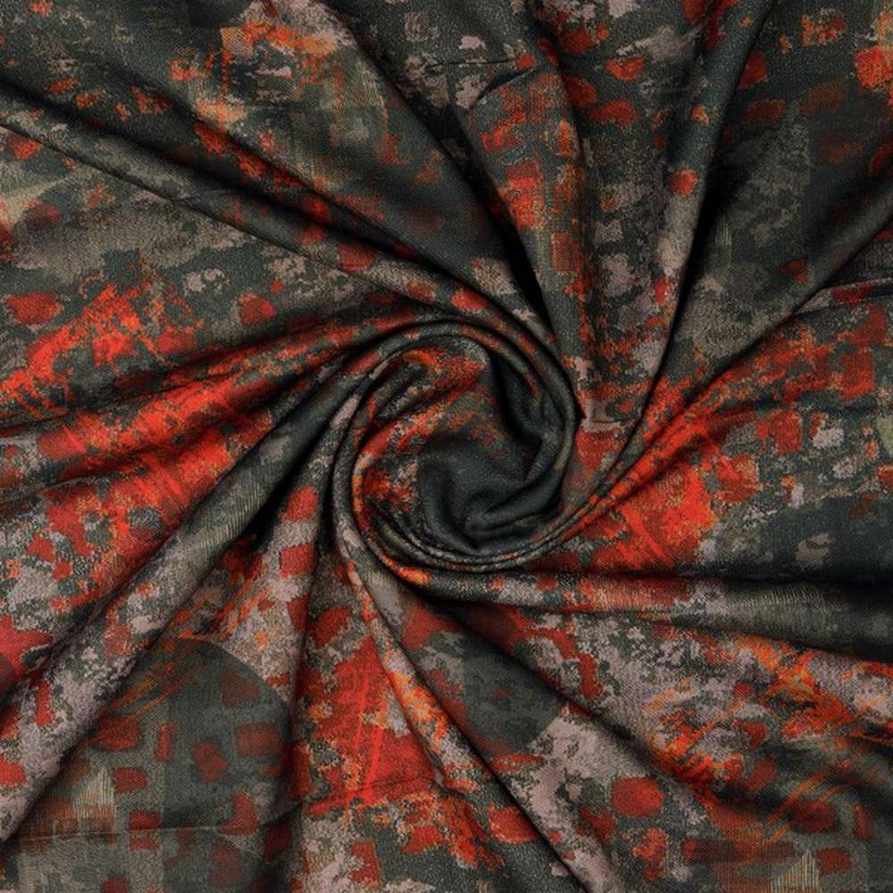 Charcoal & Rust Abstract Grunge Printed Rayon Fabric - Image 3