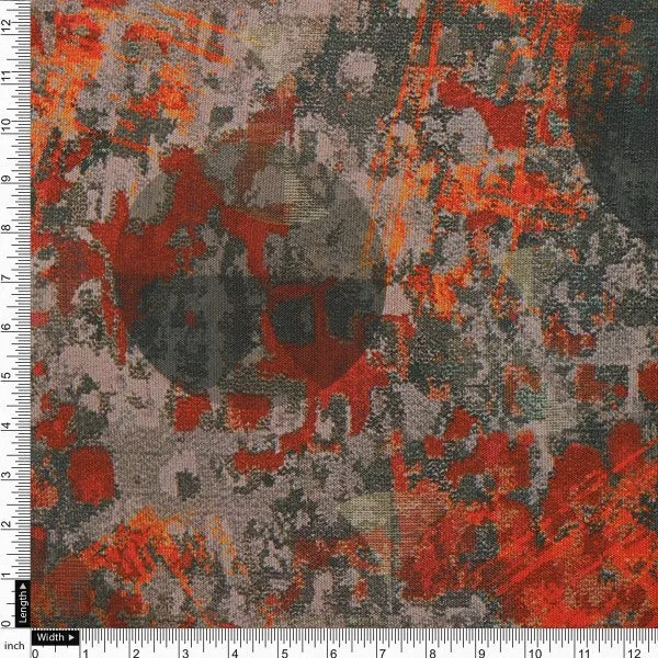 Charcoal & Rust Abstract Grunge Printed Rayon Fabric - Image 4