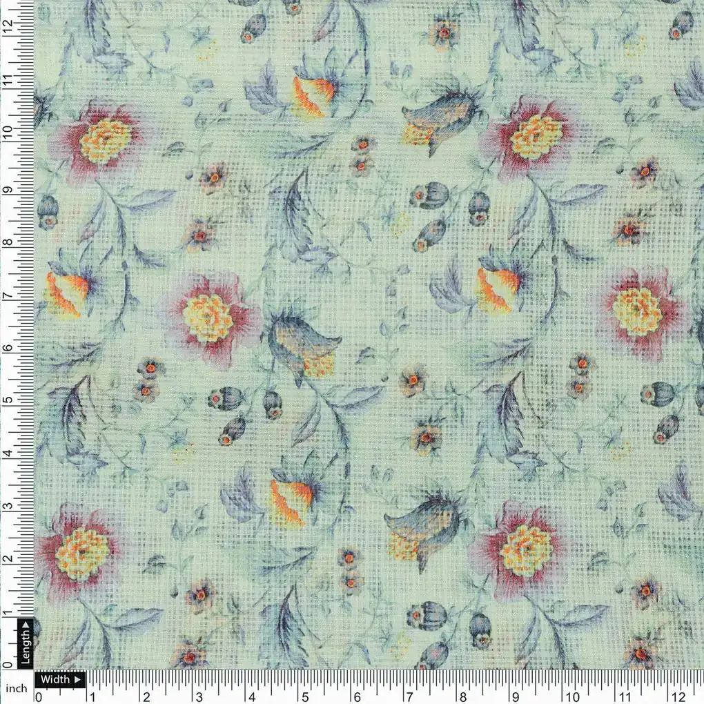 Charming Floral Kota Doria Digital Printed Fabric Material for Dress Making - Image 4
