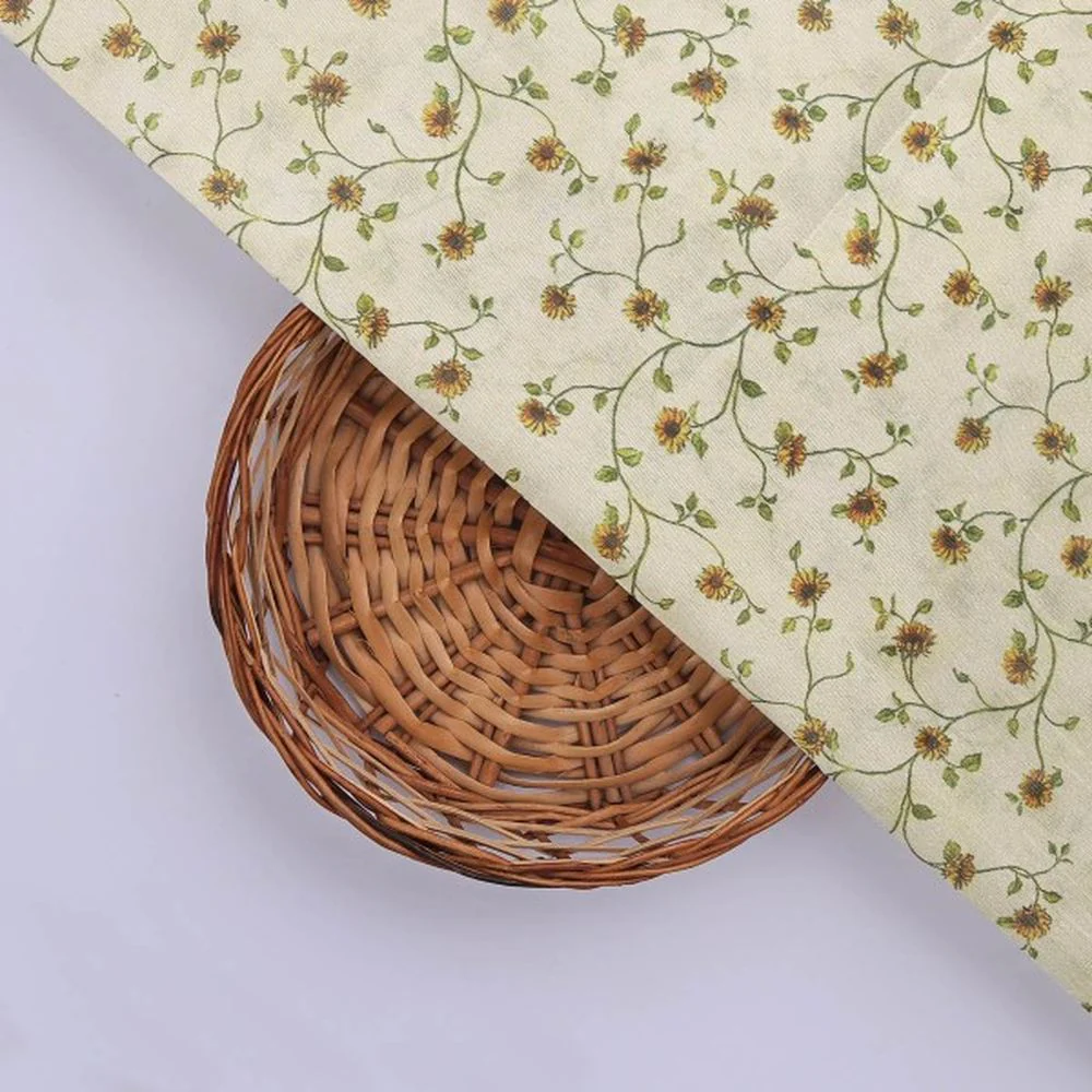 Charming Sunflower Vine Print on Cream Tusser Silk Fabric - Image 3