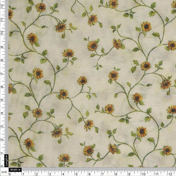 Charming Sunflower Vine Print on Cream Tusser Silk Fabric - Image 4