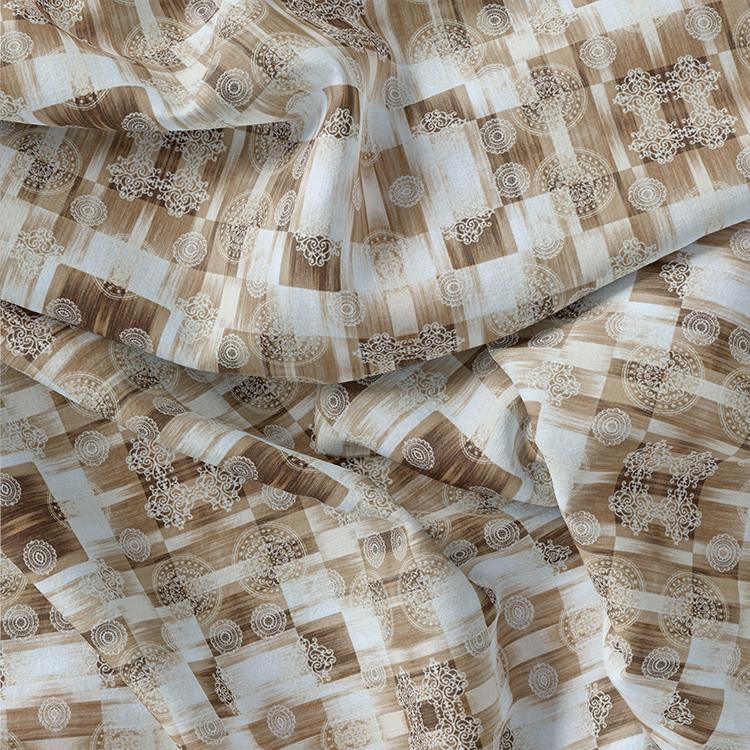 Checkered Pattern With Decorative Motifs Digital Printed Fabric - Image 3