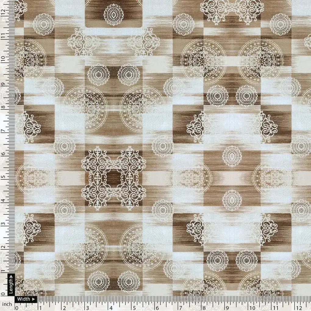 Checkered Pattern With Decorative Motifs Digital Printed Fabric - Muslin - Image 4