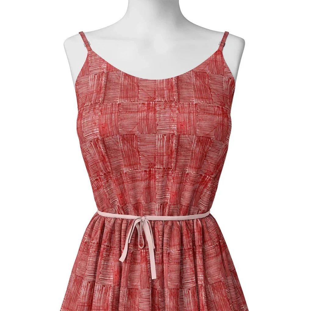 Checkes Textured Red And White Digital Printed Fabric - Image 2