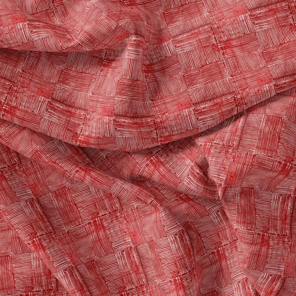 Checkes Textured Red And White Digital Printed Fabric - Image 3