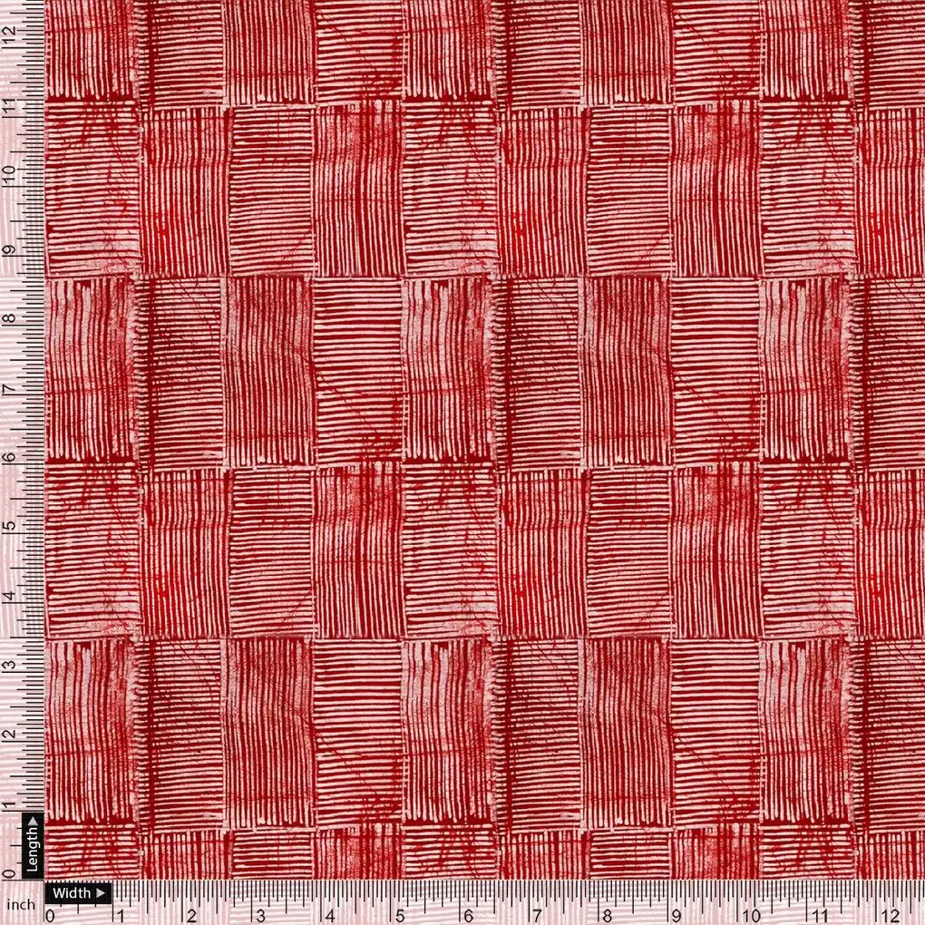 Checkes Textured Red And White Digital Printed Fabric - Image 4