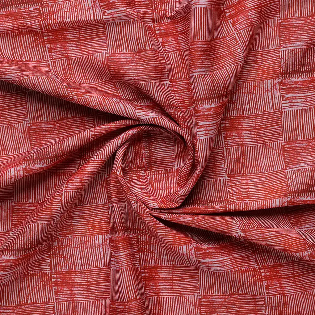 Checkes Textured Red And White Digital Printed Fabric - Muslin - Image 2
