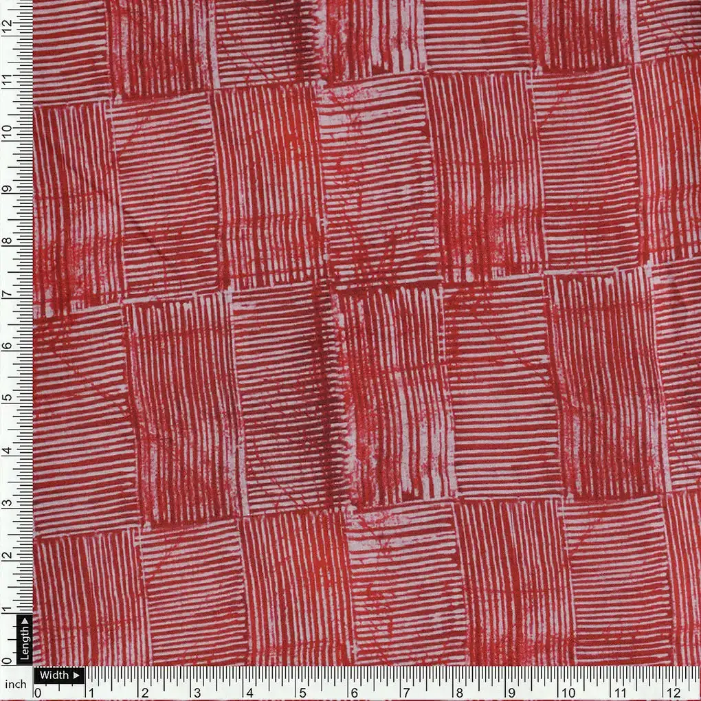 Checkes Textured Red And White Digital Printed Fabric - Muslin - Image 4