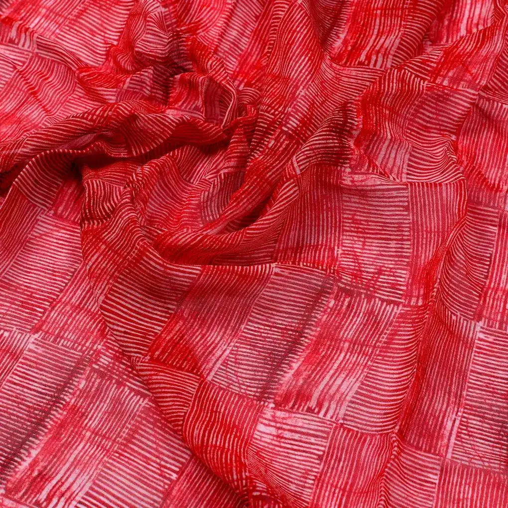 Checkes Textured Red And White Digital Printed Fabric - Pure Georgette - Image 3