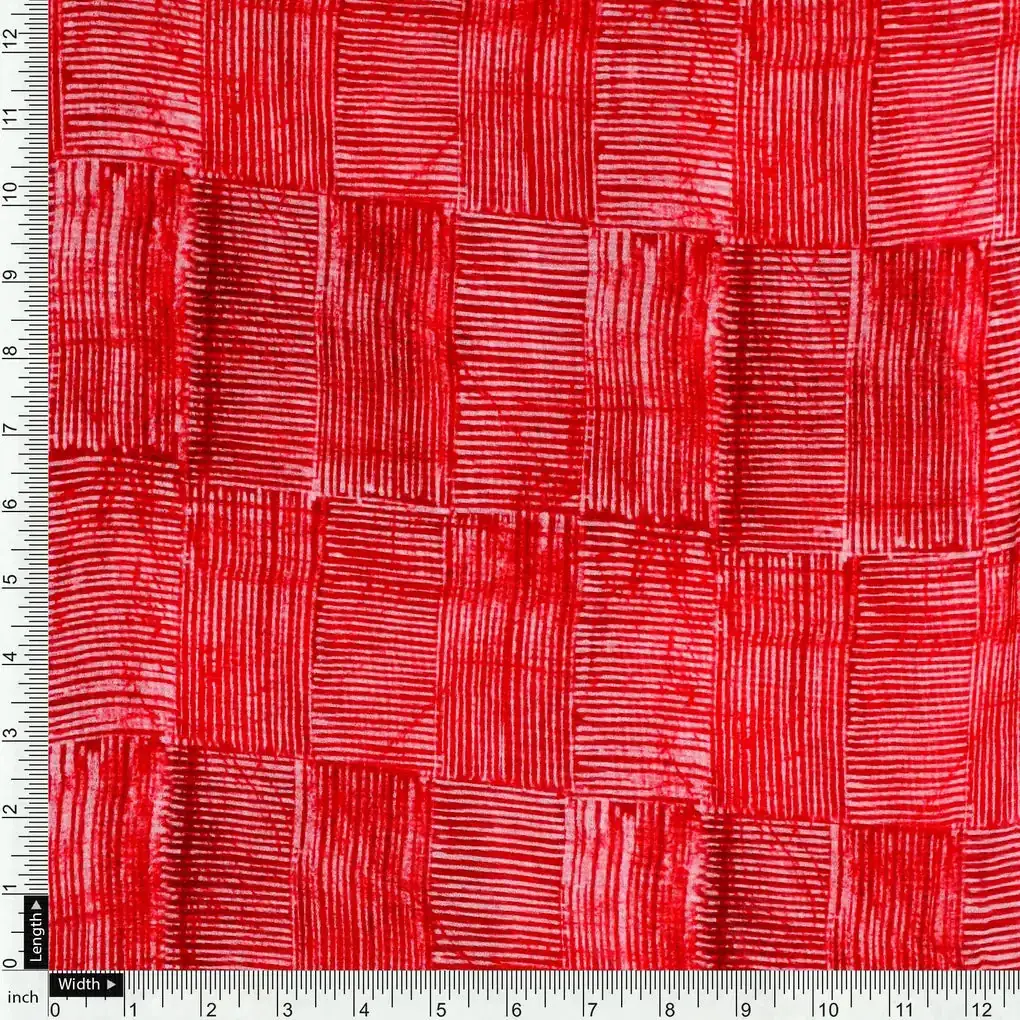 Checkes Textured Red And White Digital Printed Fabric - Pure Georgette - Image 4