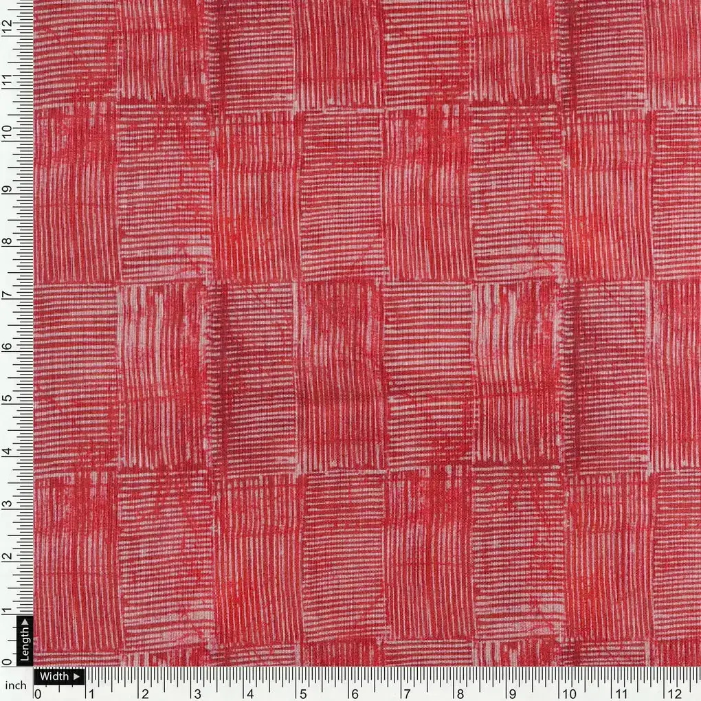 Checkes Textured Red And White Digital Printed Fabric - Tusser Silk - Image 4