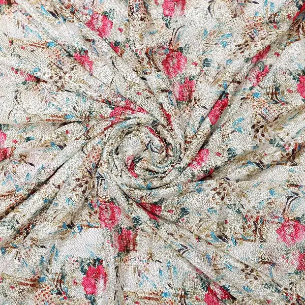 Chinon Floral Print Fabric - Off White - Image 2