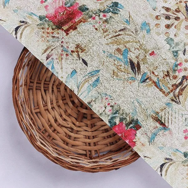 Chinon Floral Print Fabric - Off White - Image 3